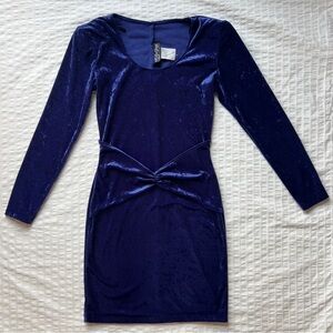 VTG 80s All That Jazz Blue Velvet Long Sleeve Dress, M